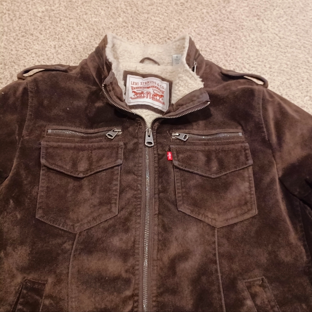 Levi's Sherpa Lined Faux Suede Shell Bomber Winter Coat Mens S/ Womens M